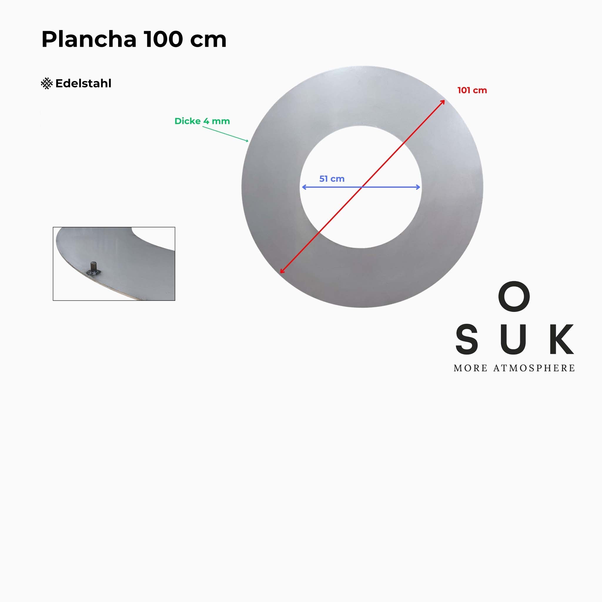 Nerezová grilovací deska kulatá pro ohniště o průměru 100 cm