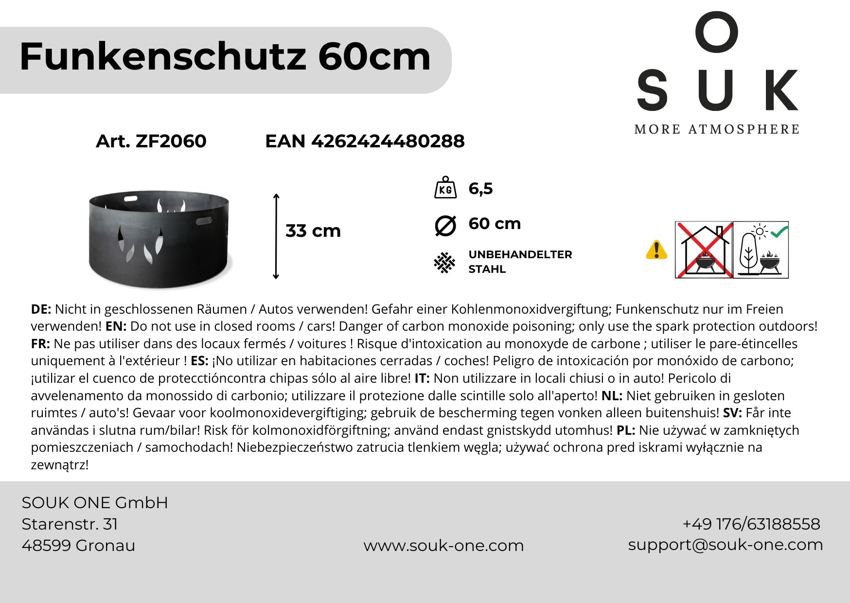 Ochrana proti větru a jiskrám – pasující na ohniště o průměru 60 cm