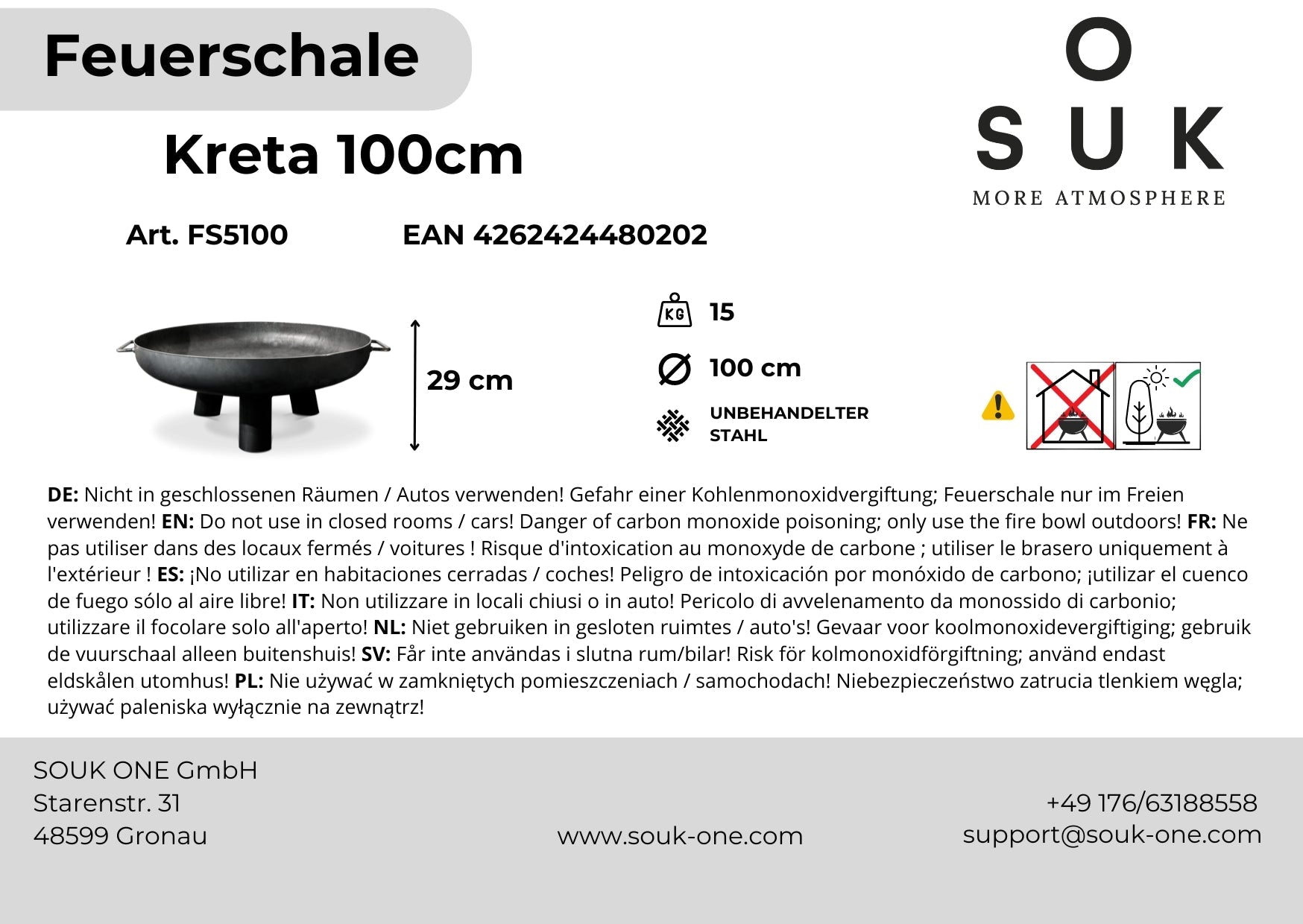 Ohniště 100 cm s kulatými nohami - Kreta