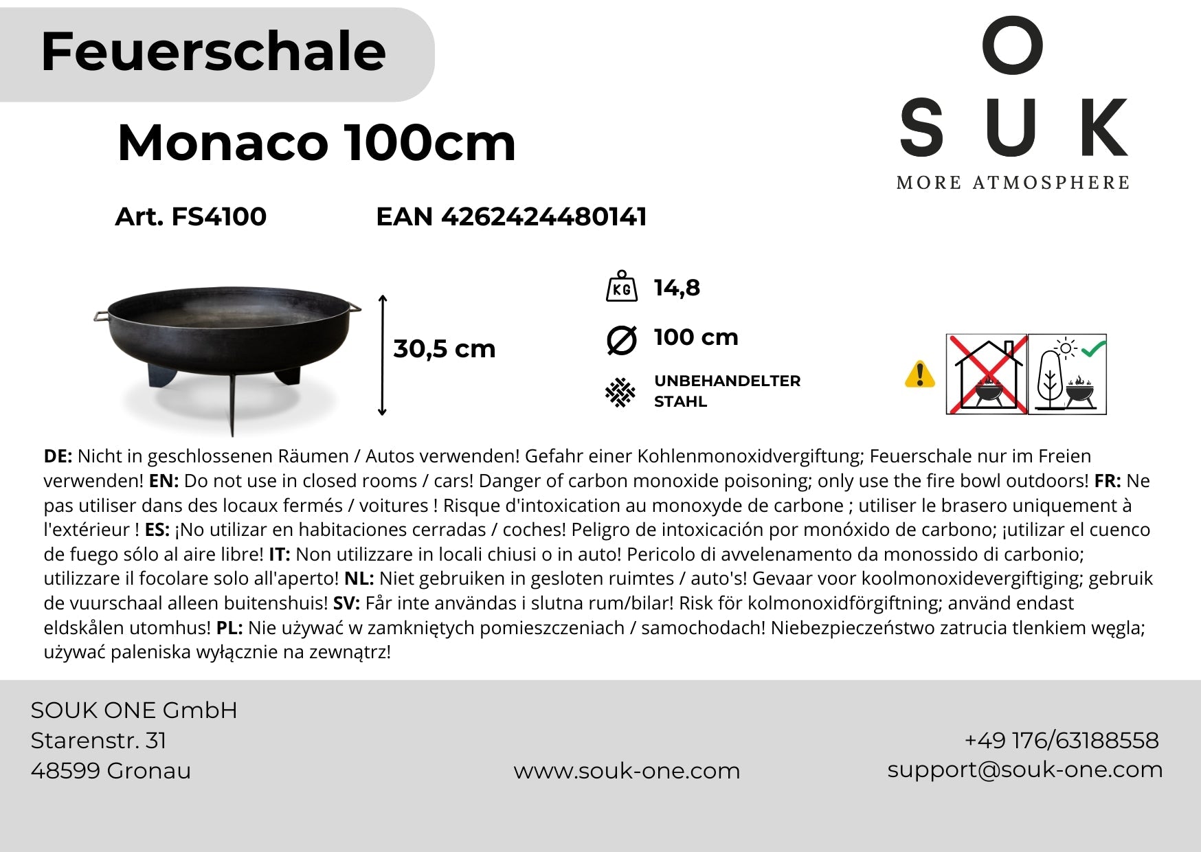 Ohniště 100 cm s plochými nohami – Monaco