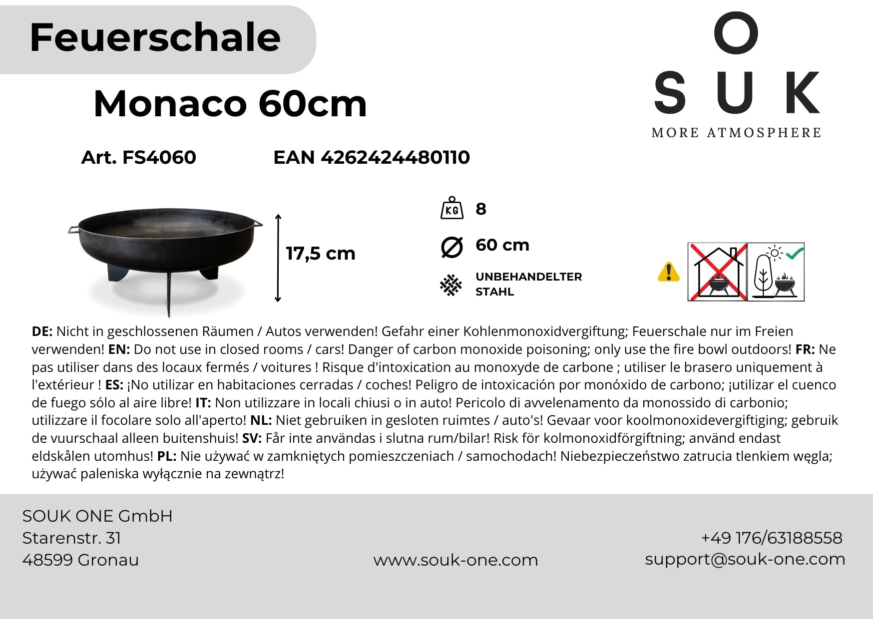 Ohniště 60cm s plochými nohami – Monaco