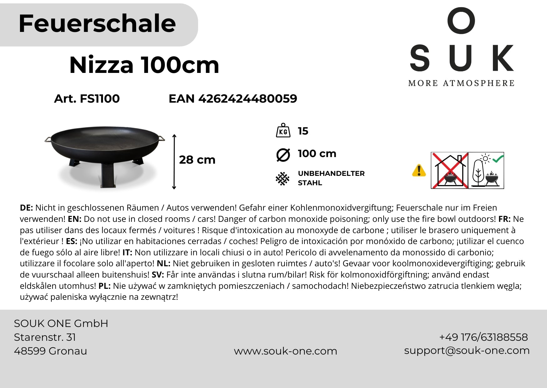 Ohniště 100 cm s hranatými nohami – Nizza