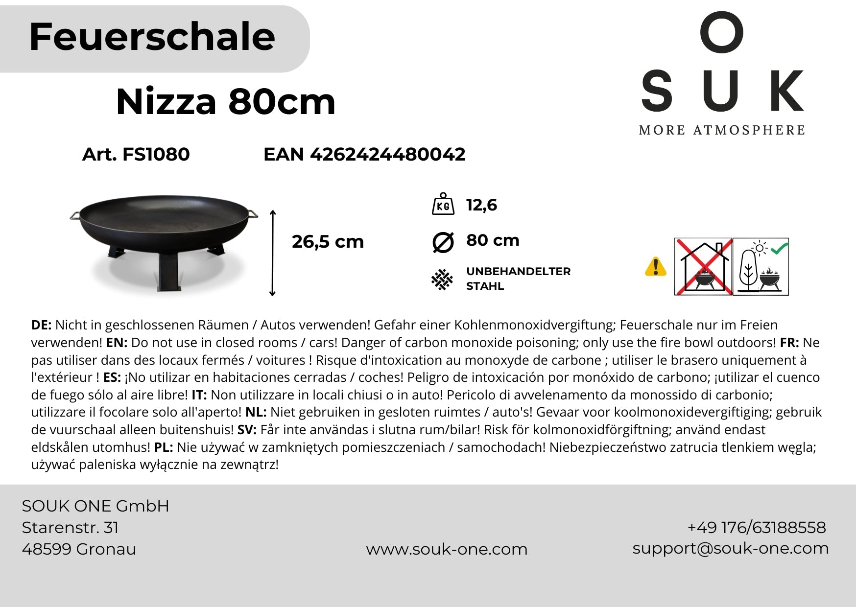 Ohniště 80 cm s hranatými nohami – Nizza