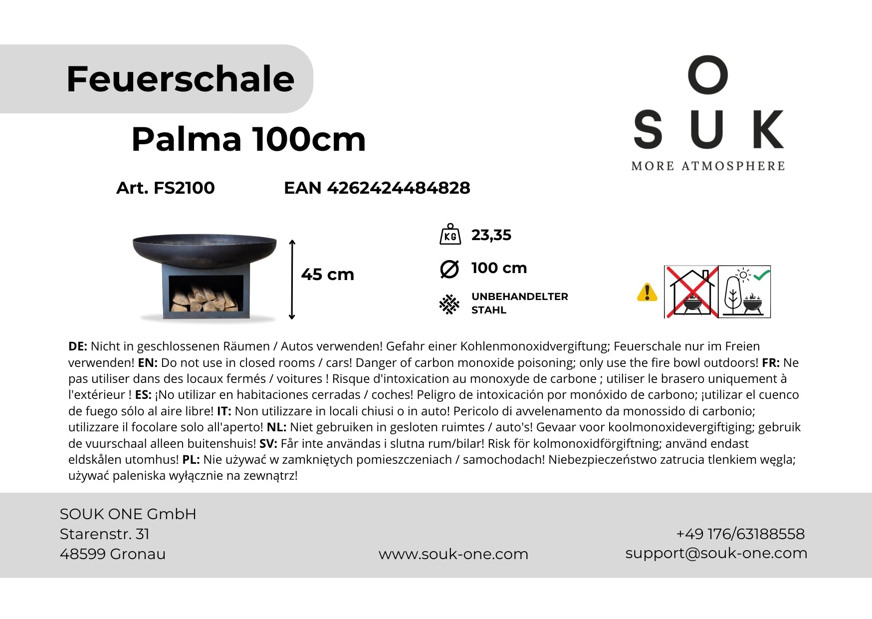 Ohniště 100 cm s úložným prostorem – Palma