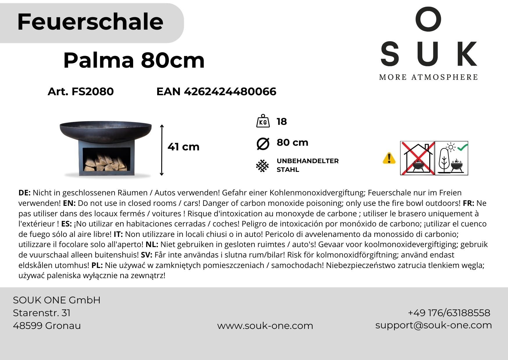 Ohniště 80 cm s úložným prostorem – Palma