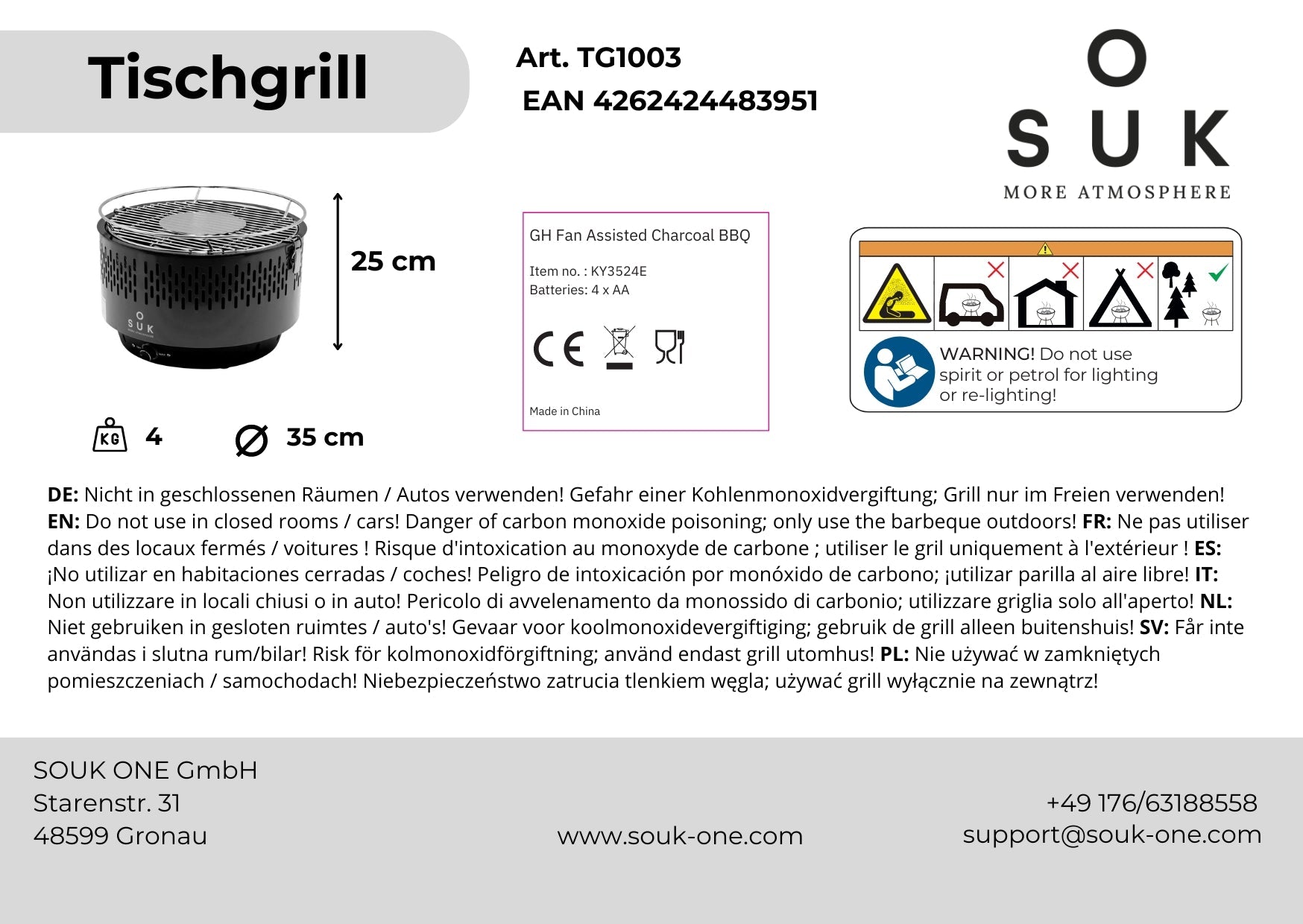 Stolní gril černý s aktivním větráním