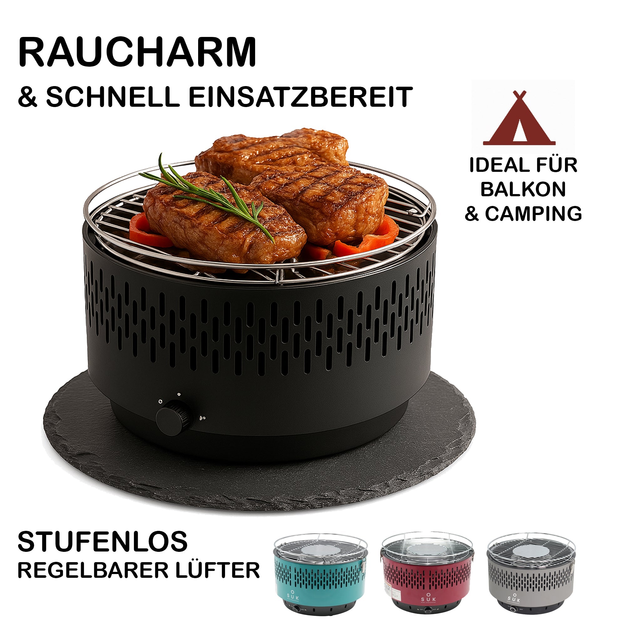 Stolní gril černý s aktivním větráním