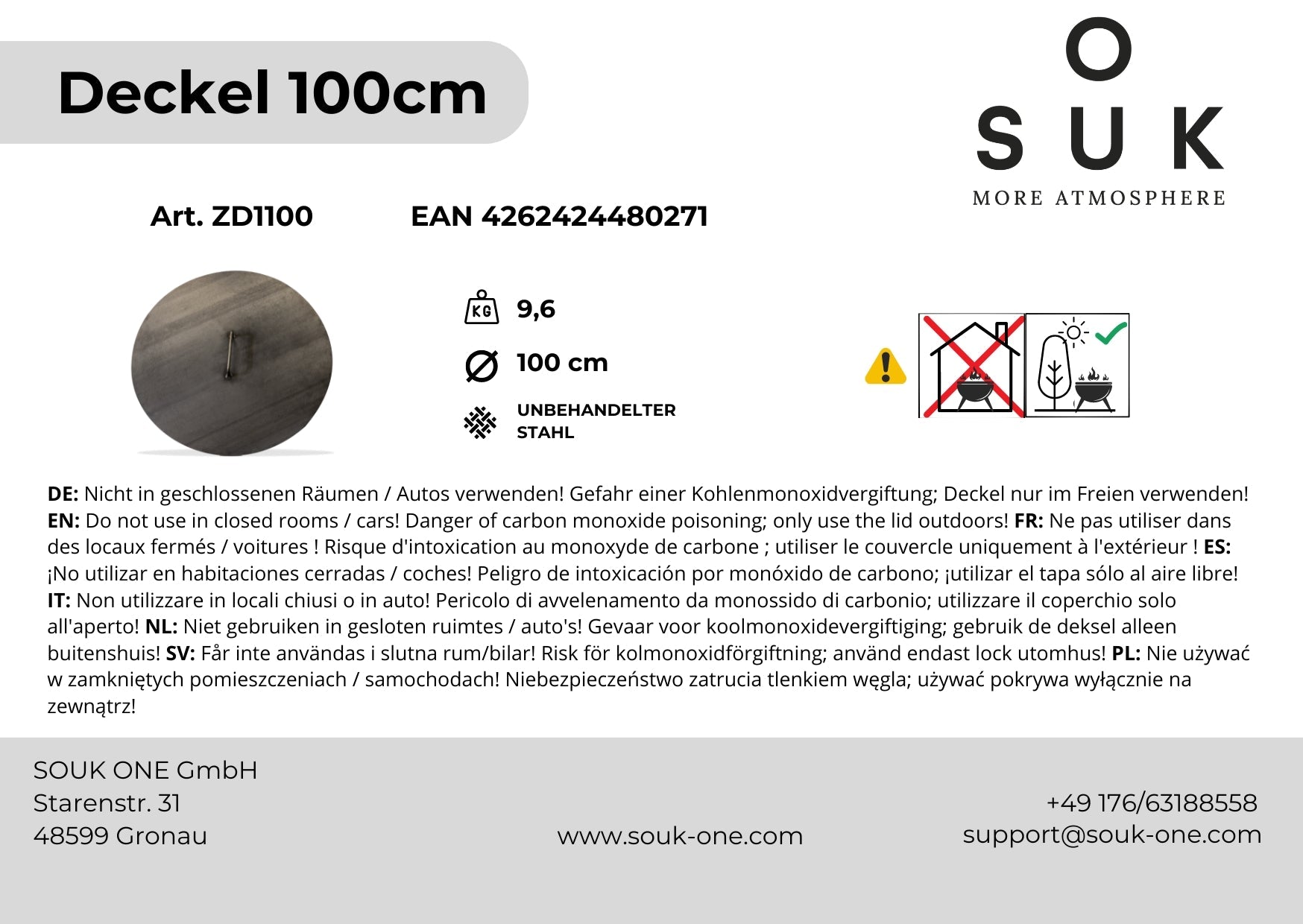 Poklop pro ohniště o průměru 100 cm