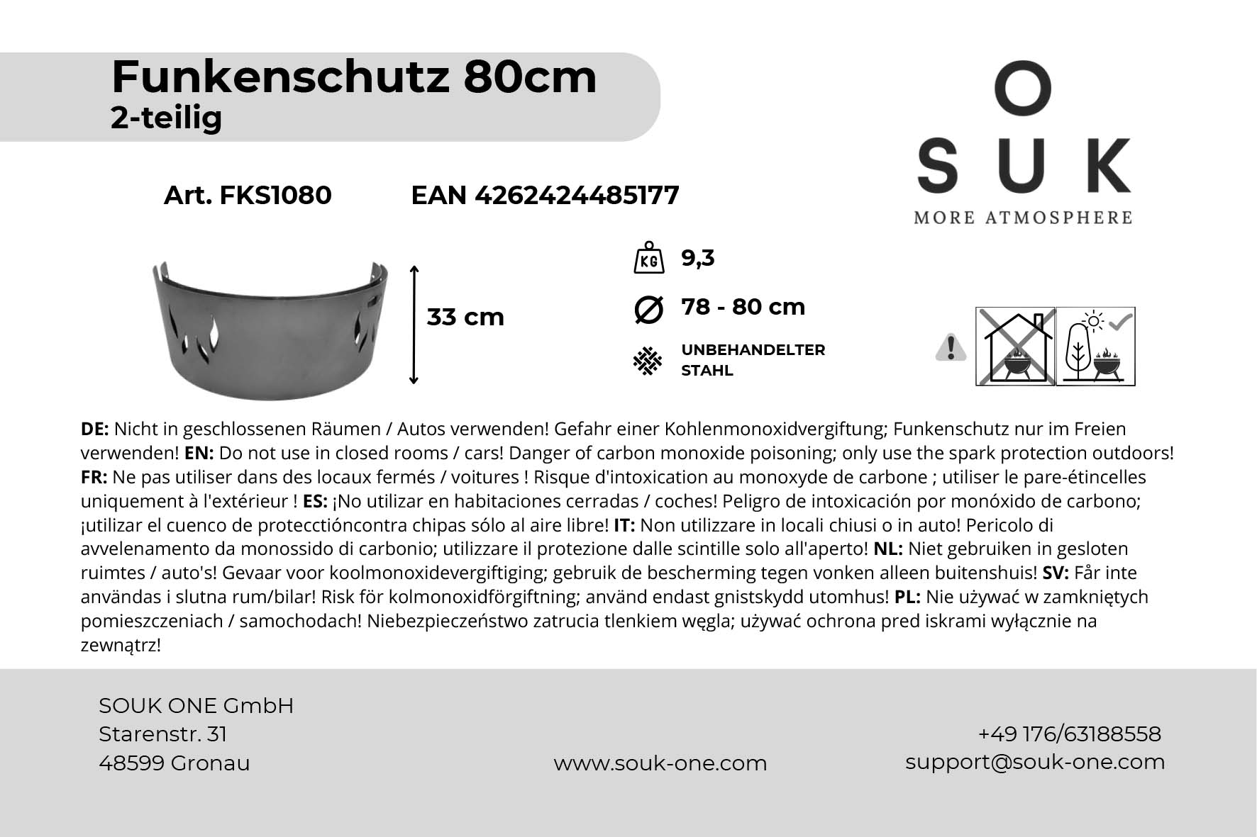Dvoudílný kryt proti jiskrám pro ohniště o průměru 80 cm