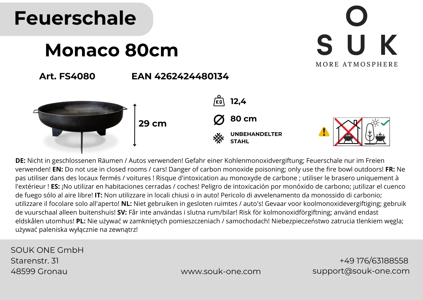 Ohniště 80 cm s plochými nohami – Monaco