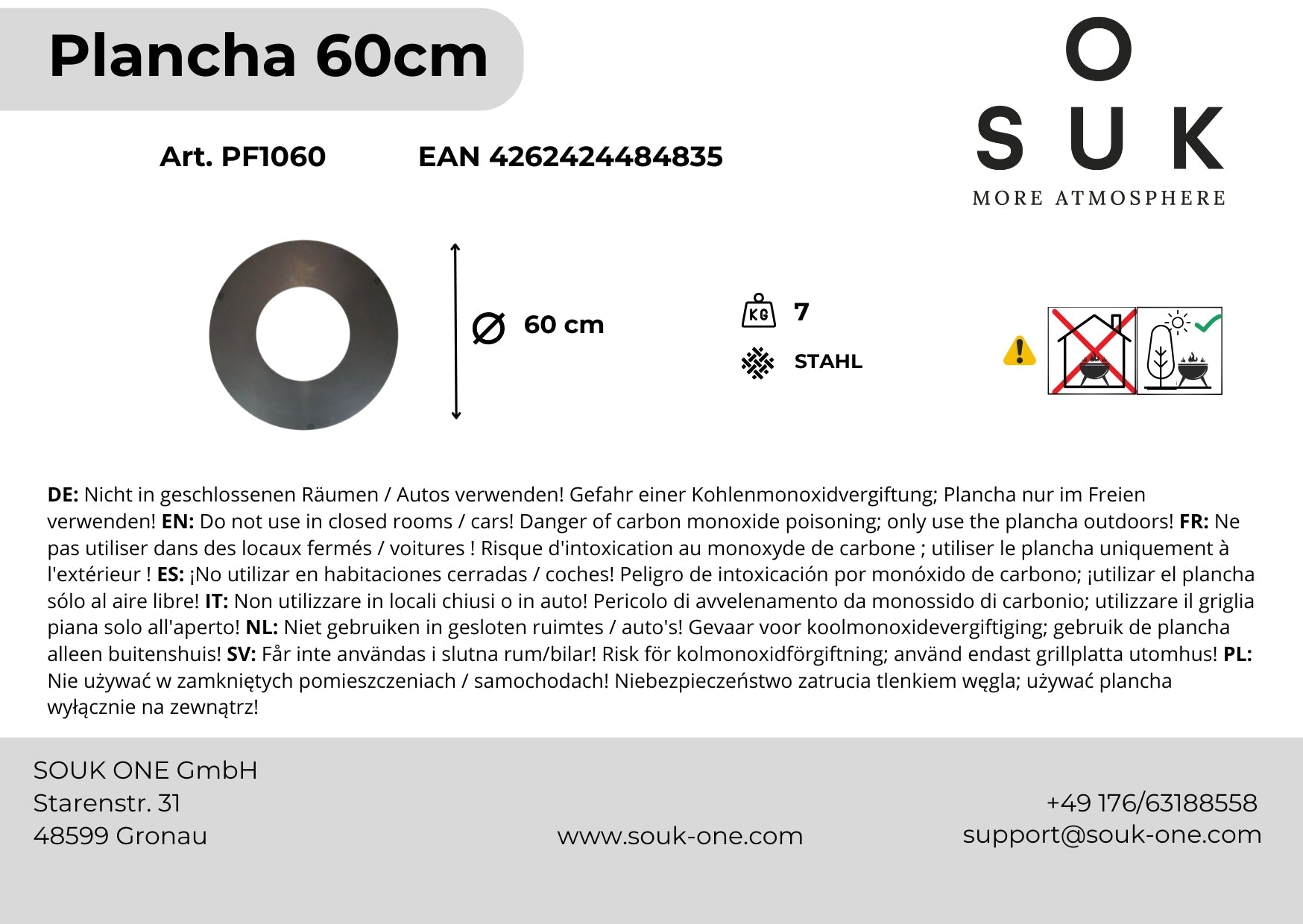 Grilovací deska kulatá pro ohniště o průměru 60 cm