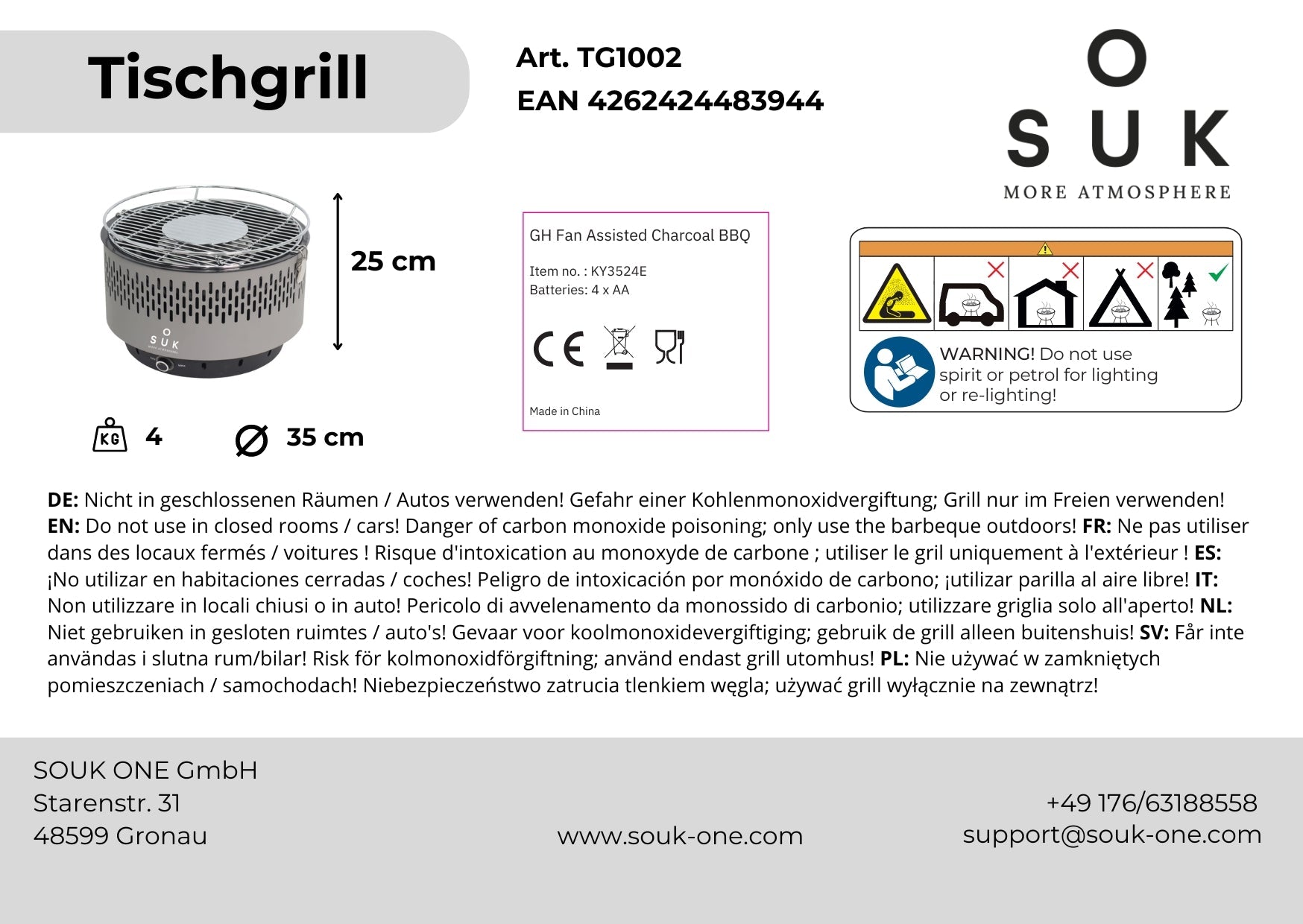 Stolní gril šedý s aktivním větráním