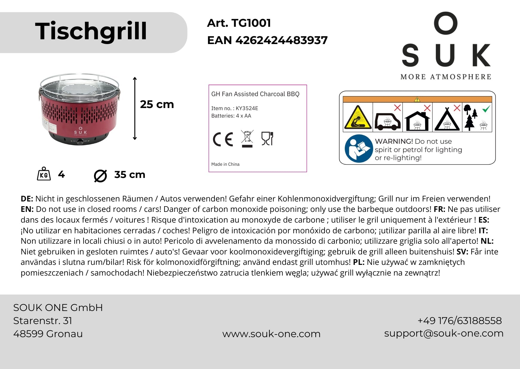 Stolní gril červený s aktivním větráním