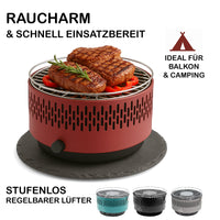 Stolní gril červený s aktivním větráním